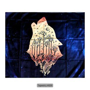 Black Wolf Constellation Tapestry Celestial‎ Night Sky Forest Wall Hanging Decor